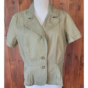 Calvin Klein Jeans Women L Army Green Military-Inspired Cotton Jacket Top Lapel